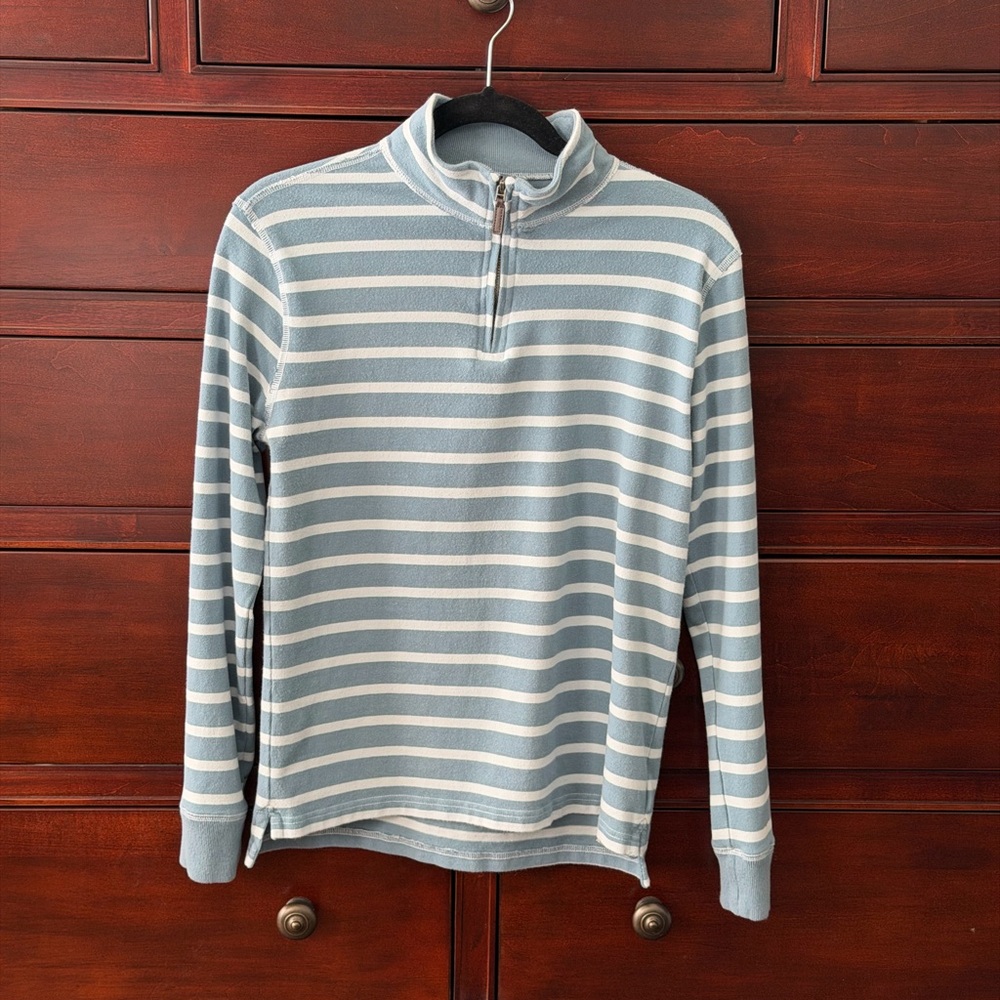J. Crew Factory Blue and White Striped Kids Half-Zip Sweater
